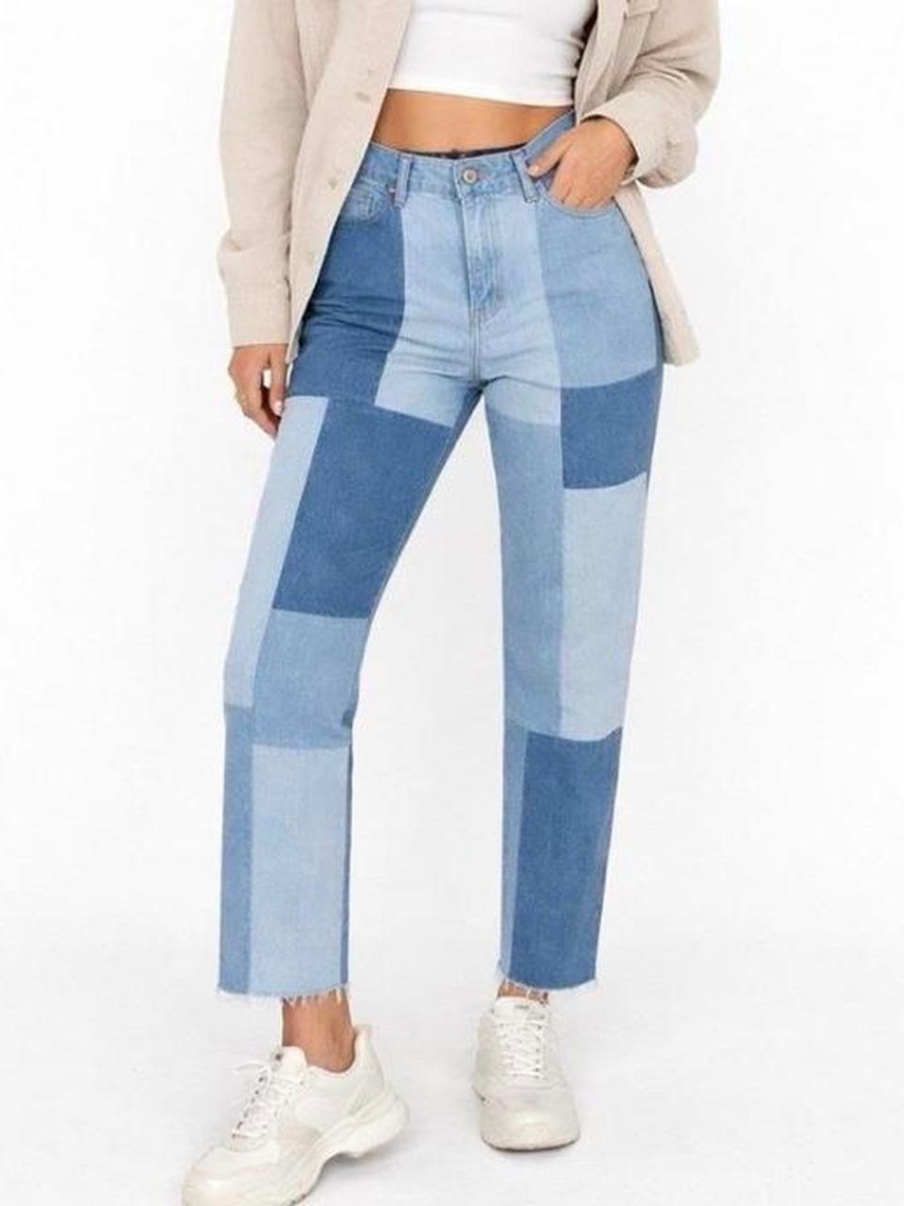 Hollister Patchwork Straight Leg Jeans - Blue Two-Tone